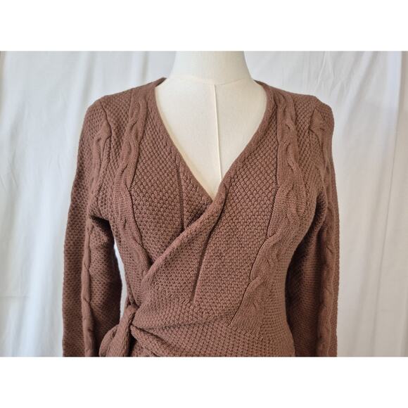 Anthropologie Greylin Brown Cable Knit Wrap Sweater Dress Small - Picture 7 of 12